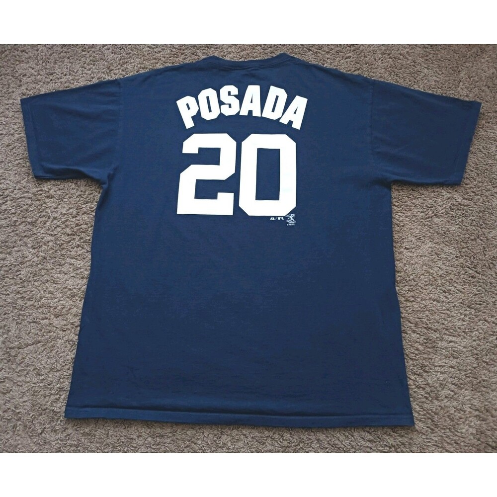 Vintage Jorge Posada Shirt Adult Size XL Blue Short Sleeve Pullover Y2K